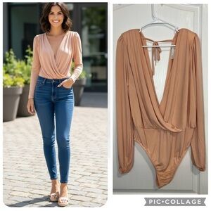 ASOS Luxe Soft Peach Garment long sleeves bodysuit size 16
